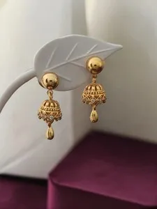 Authentic Gold Plated Jhumki Earrings, Cubic Zirconia, Art Deco Style Drops
