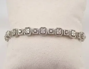 Authentic 4.30 Ct Vintage Style Created Diamond Tennis Bracelet 14K White Gold Plated 7.5"