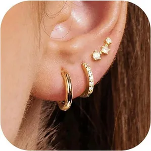 Authentic Small Gold Hoop Earrings for Women, 14K Gold Plated Dainty Hypoallergenic Multip