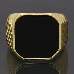 Authentic Mens 14k Gold Plated Hip Hop Style Black Top Pinky Ring