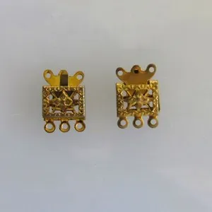 Authentic Gold Plated Vintage Style Filigree Box Clasps Triple Strand (7 pieces)