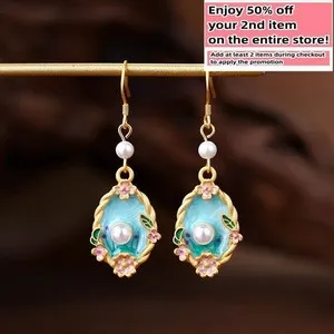 Authentic Pearl Flower Earrings 18K Gold Plated Drop Dangle Monet Garden Paint Style