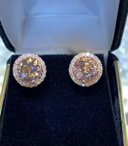 Authentic Natural Morganite 4Ct Round Cut Halo Stud Earrings 14K Rose Gold Plated Silver