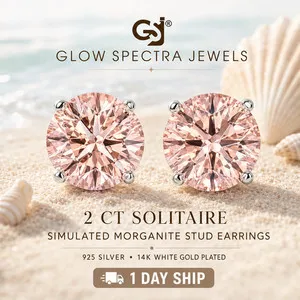 Authentic Celestial Peach Morganite Solitaire Earrings - Heart Chakra Awakening 14k White Gold Plated Talisman