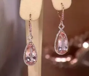 Authentic Divine Heart Resonance Morganite Drop Earrings - 14K Rose Gold Plated Aura Talisman