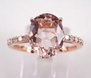 Authentic 3 Ct Oval Cut Solitaire Morganite Wedding Engagement Ring 14K Rose Gold Plated