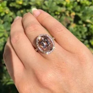 Authentic Ethereal Morganite Halo Ring - Divine Radiance and Heart Chakra Attunement