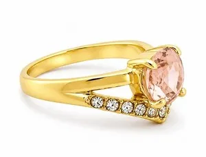 Authentic LAB CREATED 2.08 Cts MORGANITE & WHITE SAPPHIRE RING 14K YELLOW GOLD PLATED