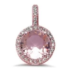 Authentic Rose Gold Plated Halo Morganite & Cubic Zirconia .925 Sterling Silver Pendant