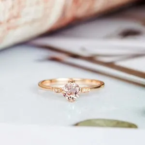 Authentic 0.7ct Natural Peach Morganite Engagement Ring Minimalist 14k Rose Gold Plated