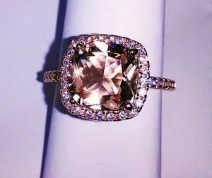 Authentic Women's Sterling Silver Rose Gold Plated Size 7 Halo Morganite & CZ Ring