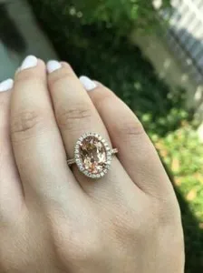 Authentic Eternal Devotion Peach Morganite Sovereign Ring - 14K Rose Gold Plated Heart Resonance Talisman