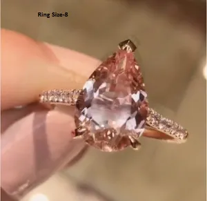 Authentic 2Ct Pear Cut Lab Created Morganite Women Wedding Ring 14K Rose Gold Plated