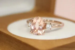Authentic 2.00Ct Oval Cut Lab-Created Peach Morganite Engagement Ring 14k Rose Gold Plated