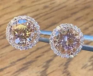 Authentic Ethereal Peach Morganite Halo Amulets - Divine Harmony and Radiance Earrings