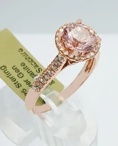Authentic Sacred Balance Morganite & Sapphire Ring - 14K Rose Gold Plated Amulet for Heart Chakra Alignment