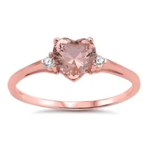 Authentic Heart Ring Sterling Silver 925 Rose Gold Plated Pink Morganite Face Height 7 mm