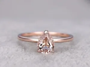 Authentic 2Ct Pear Cut Simulated Peach Morganite Wedding Band Ring In 14k Rose Gold Plated