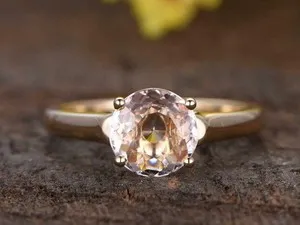 Authentic 1.5ct Natural Morganite Engagement Ring Solitaire 18k 14k Yellow Gold Plated