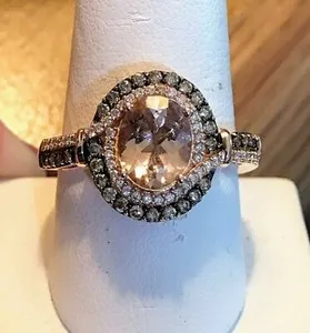 Authentic 2Ct Oval Lab-Created Morganite Chocolate Wedding Ring 14K Two-Tone Gold Plated