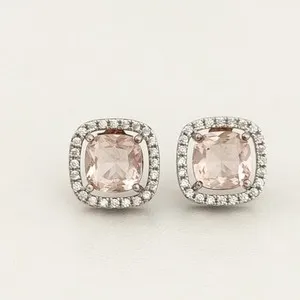 Authentic Radiant Dawn: Rose Gold Plated Morganite and Cubic Zirconia Stud Earrings
