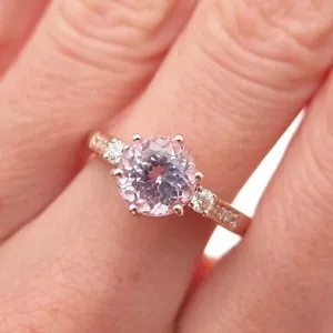 Authentic D'Joy 925 Sterling Silver Gold Plated Real Morganite & Moissanite Ring Size 8