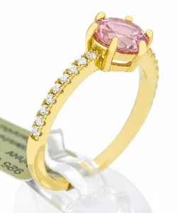 Authentic GENUINE 1.28 Cts MORGANITE & WHITE SAPPHIRE RING 14K YELLOW GOLD PLATED (.925)