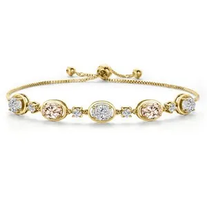Authentic 18K Yellow Gold Plated Silver White Lab Grown Diamond and Peach Morganite and