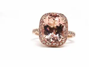 Authentic Serenity's Halo: 5Ct Oval Lab Created Morganite in 14K Rose Gold Plated Eternity Ring