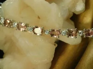 Authentic Guardian of Serenity – White Gold Plated Tennis Bracelet with Timeless Oval Simulated Morganite