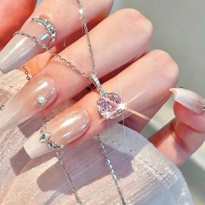 Authentic 2ct Morganite Pink Octagon Rose Cut Pendant Necklace Cubic Zirconia 925 Silver for Woman Gemstone Jewelry Wedding