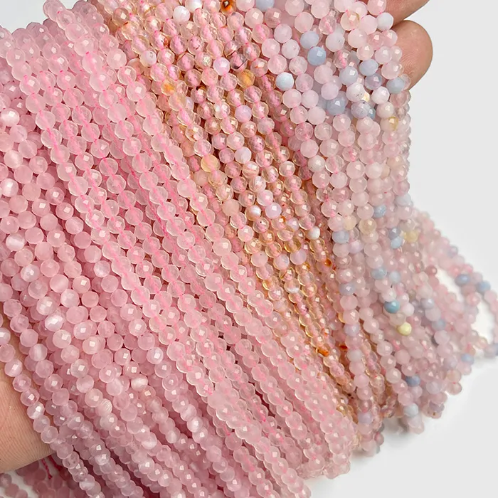 Authentic Sacred Rose Quartz and Morganite Elixir of Love - 15 Inch Faceted Alchemical Bead Strand