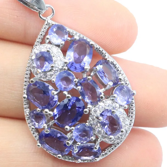 Authentic Buy 5 Get 1 Free 37X21Mm Multi Color Aquamarine Citrine Morganite Iolite London Blue Topaz Cz Woman's Silver Pendant