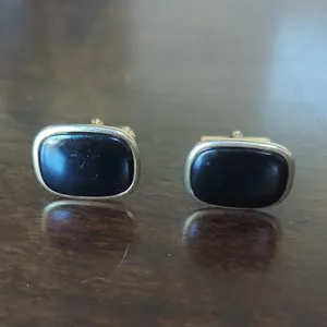 Authentic The Sovereign Shadow - Vintage Anson Gold-Plated & Black Onyx Rectangular Talismanic Cufflinks