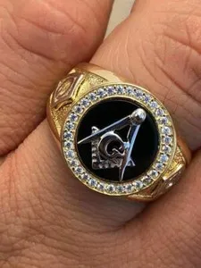 Authentic The Master Builder Obsidian Sigil - 14k Gold and Solid Silver Masonic G Talisman Ring