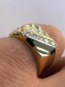 Authentic Mystic's Embrace: Gold-Plated Black Onyx Diamond Ring of Power