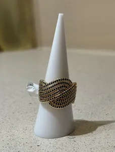 Authentic The Obsidian Tide - Sovereign Shadow Gold Plated Black Onyx and CZ Wave Cocktail Ring