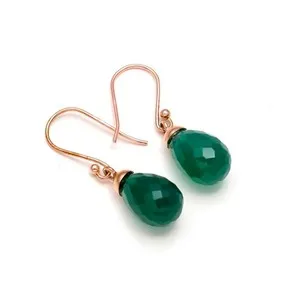 Authentic Natural Green Onyx Teardrop Dangle Earrings Rose Gold Fill Solid Silver Jewelry
