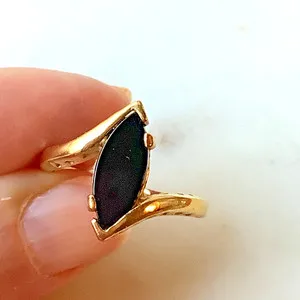 Authentic Vintage Black Onyx Gold Plated Marquis Ring Size 9 Statement