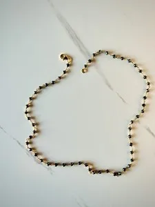 Authentic Yellow Gold Plated Sterling Silver Genuine 3mm Black Onyx Gemstone 20.5 Necklace
