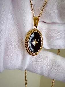 Authentic Pendantd Necklace, Onyx, 18 Kt Gold Plated Adjustable Chain, by Beautiful Earth