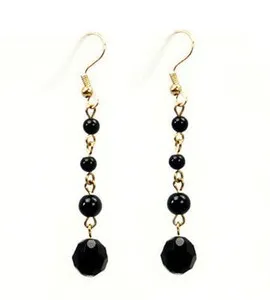 Authentic Onyx bead gold plated dangle earrings EAR230008