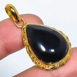 Authentic The Obsidian Shield - Natural Black Onyx and Gold Plated Silver Talisman