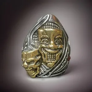 Authentic The Jester Sovereign Gothic Skull Talisman - Dual-Natured Gold Plated Protection Ring Size 12