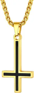 Authentic 18k Gold Plated Satanic Jewelry Upside down Cross Gothic Necklace for Men Women