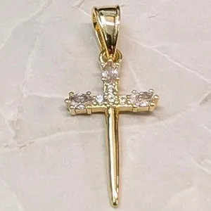Authentic Jewelry Dagger Cross Pendant 18K GP Gold PLated CZ Gothic Sword Religious