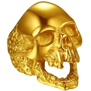 Authentic Men Gothic Skull Ring Punk Gold Plated Statement Biker Wedding Band Size 7-13