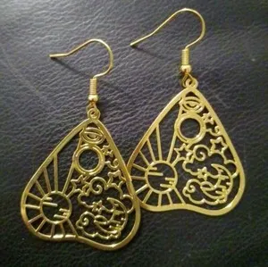 Authentic Whispering Spirits Planchette Talisman Earrings - Celestial Guidance Gold-Plated Amulets