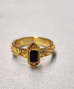 Authentic The Nocturnal Sovereign - Gothic Onyx and 18K Gold Renounce Ring
