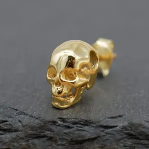 Authentic MENS Gold-plated Sterling Silver Gothic Skeleton Skull Stud Post Earrings A4084